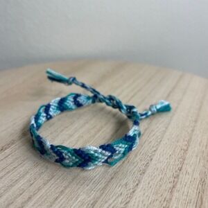 Handmade Ocean Days Woven Bracelet OS Blue Green Unisex Braided Cotton